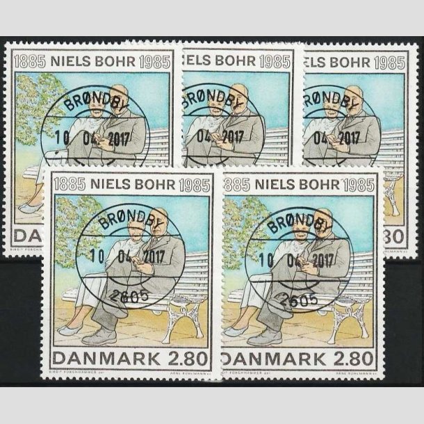 FRIMRKER DANMARK | 1985 - AFA 842 - Niels Bohr - 2,80 Kr. flerfarvet x 5 stk. - Lux stemplet