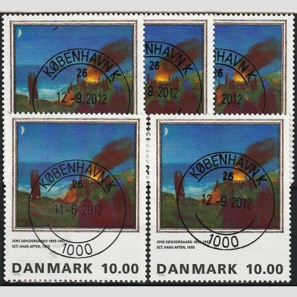 FRIMRKER DANMARK | 1995 - AFA 1099 - Maleriserie 8. - 10,00 kr. x 5 stk. Jens Sndergaard - Pragt Stemplet