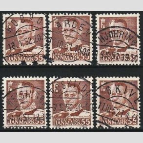 FRIMRKER DANMARK | 1951 - AFA 327 - Fr. IX 55 re brun x 6 stk. - Pragt Stemplet