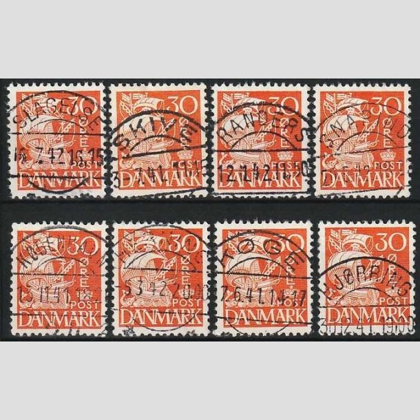 FRIMRKER DANMARK | 1940 - AFA 259 - Karavel 30 re orange Type II x 8 stk. - Lux Stemplet