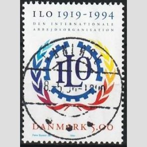 FRIMRKER DANMARK | 1994 - AFA 1075 - ILO 75 r - 5,00 Kr. flerfarvet - Pragt Stemplet Vanlse