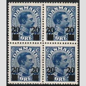 FRIMRKER DANMARK | 1926 - AFA 153 - 20 20/40 re bl provisorier i 4-blok - Postfrisk