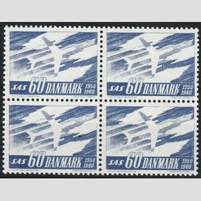 FRIMRKER DANMARK | 1961 - AFA 391F - SAS 10 rs jubilum - 60 re bl flour i 4-blok - Postfrisk