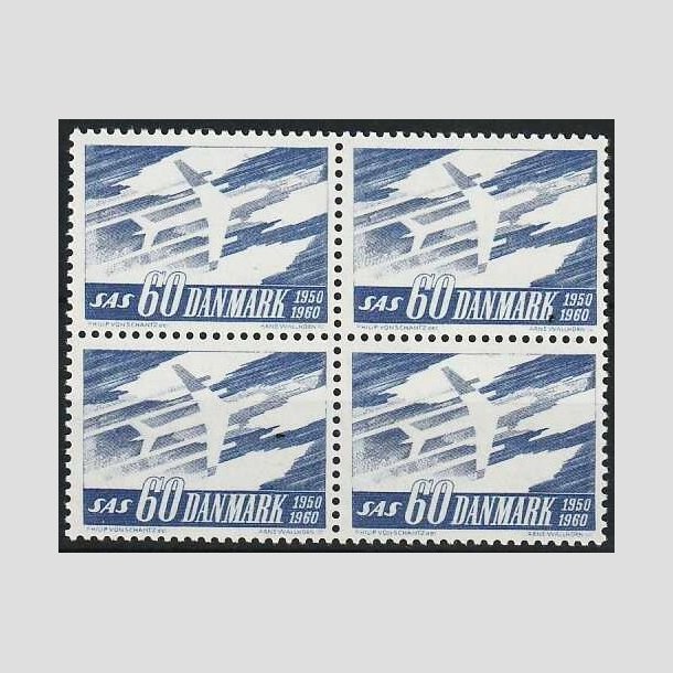 FRIMRKER DANMARK | 1961 - AFA 391F - SAS 10 rs jubilum - 60 re bl flour i 4-blok - Postfrisk