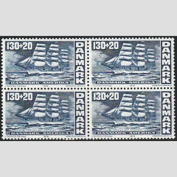 FRIMRKER DANMARK | 1976 - AFA 610 - Amerikanske uafhngighedserklring - 130 + 20 re bl i 4-blok - Postfrisk
