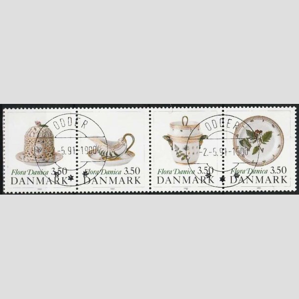 FRIMRKER DANMARK | 1990 - AFA 966-69 - Flora Danica 200 r - 3,50 Kr. i sammentryk flerfarvet - Lux Stemplet Odder