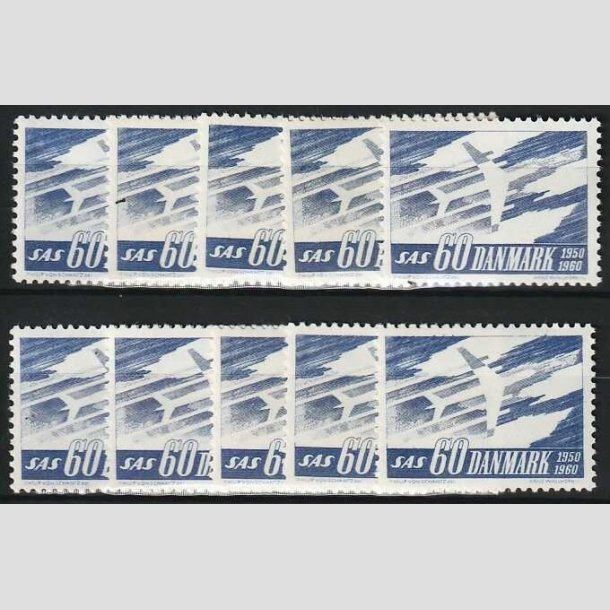 FRIMRKER DANMARK | 1961 - AFA 391F - SAS 10 rs jubilum - 60 re bl flour x 10 stk. - Postfrisk