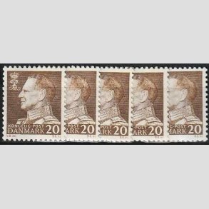 FRIMRKER DANMARK | 1962 - AFA 393F - Frederik IX - 20 re brun flour x 5 stk. - Postfrisk