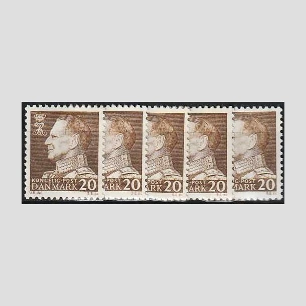 FRIMRKER DANMARK | 1962 - AFA 393F - Frederik IX - 20 re brun flour x 5 stk. - Postfrisk