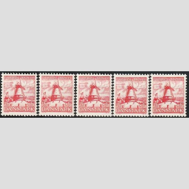 FRIMRKER DANMARK | 1937 - AFA 238 - Dybbl Mlle - 15+5 re rd x 5 stk. - Postfrisk