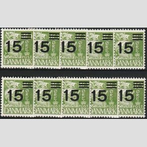 FRIMRKER DANMARK | 1940 - AFA 263a - Provisorier - 15/40 re grn type II (208a) x 10 stk. - Postfrisk