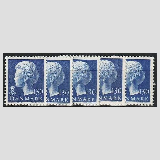 FRIMRKER DANMARK | 1975 - AFA 586 - Dronning Margrethe - 130 re bl x 5 stk. - Postfrisk