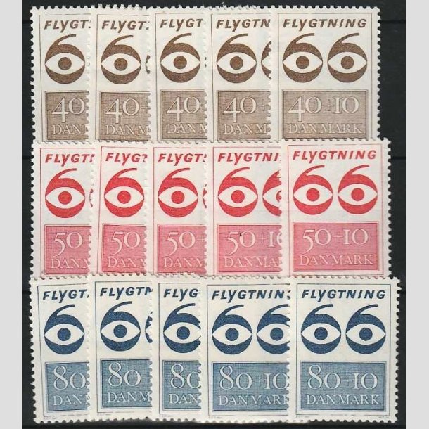 FRIMRKER DANMARK | 1966 - AFA 448F-450F - Flygtning 1966 - Komplet st x 5 stk. - Postfrisk