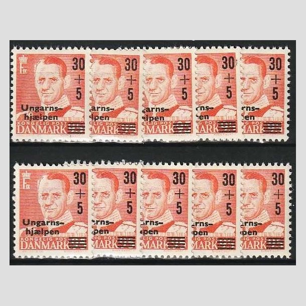 FRIMRKER DANMARK | 1957 - AFA 369 - Ungarnshjlpen - 30 + 5/90 re orangerd x 10 stk. - Postfrisk