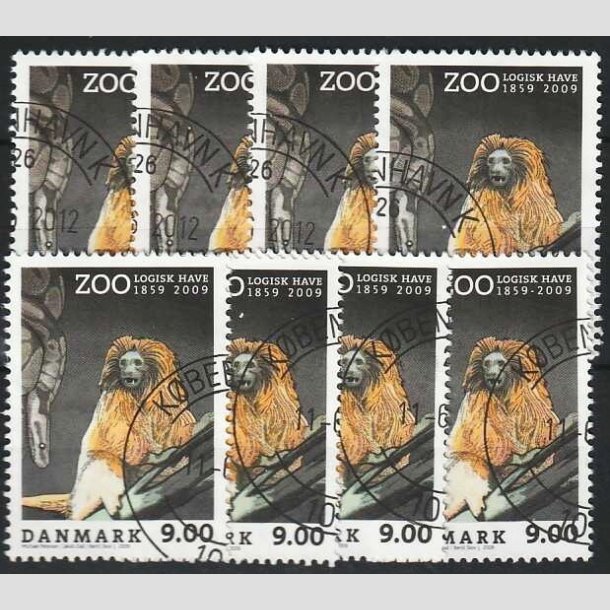 FRIMRKER DANMARK | 2009 - AFA 1581 - Zoologisk Have - 9,00 Kr. flerfarvet x 8 stk. - Pnt Stemplet