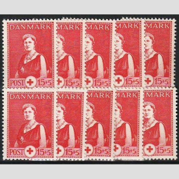 FRIMRKER DANMARK | 1939 - AFA 253 - Dronning Alexandrine Rde Kors - 15 + 5 re rd x 10 stk. - Postfrisk