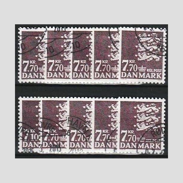 FRIMRKER DANMARK | 1989 - AFA 929 - Rigsvben - 7,70 Kr. mrklilla x 10 stk. - Pnt hjrnestemplet