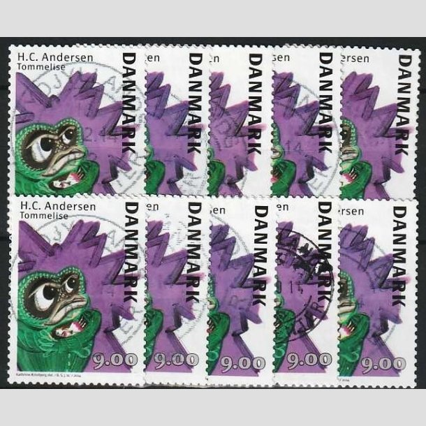 FRIMRKER DANMARK | 2014 - AFA 1789 - H.C. Andersen - 9,00 Kr. Tommelise x 10 stk. - Pnt Stemplet