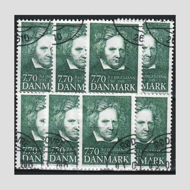 FRIMRKER DANMARK | 1989 - AFA 945 - B. S. Ingemann - 7,70 Kr. grn x 8 stk. - Pnt hjrnestemplet 