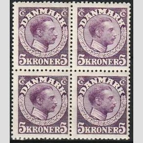 FRIMRKER DANMARK | 1918-20 - AFA 110 - Chr. X - 5 Kroner violet i 4-blok - Postfrisk