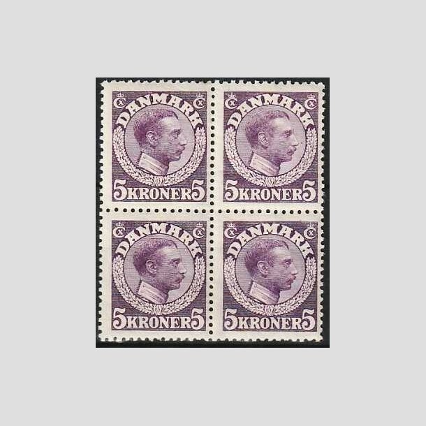 FRIMRKER DANMARK | 1918-20 - AFA 110 - Chr. X - 5 Kroner violet i 4-blok - Postfrisk