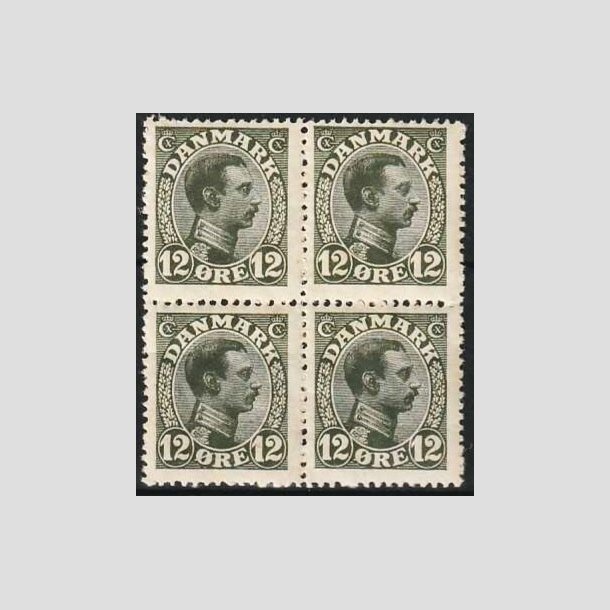 FRIMRKER DANMARK | 1918-20 - AFA 100 - Chr. X - 12 re oliven i 4-blok - Postfrisk