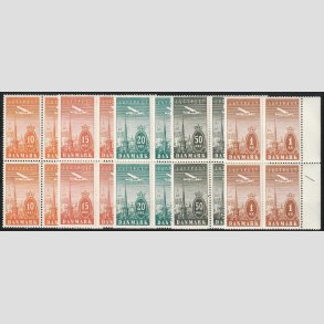 FRIMRKER DANMARK | 1934 - AFA 220-216 - Ny Luftpost - Komplet st i 4-blokke - Postfrisk