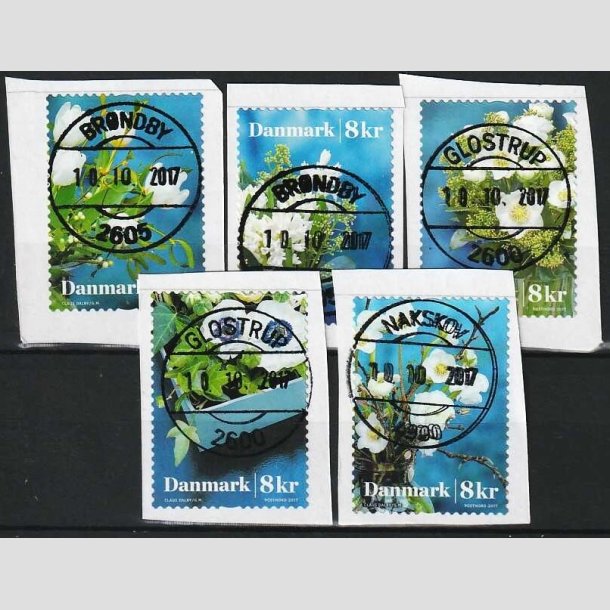 FRIMRKER DANMARK | 2017 - AFA 1916-20 - Vinterblomster - 8,00 Kr. flerfarvet i komplet st p klip - Lux Stemplet 