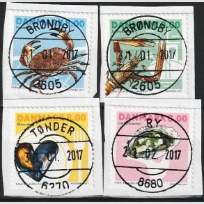 FRIMRKER DANMARK | 2017 - AFA 1886-90 - Skaldyr - 8,00 kr. flerfarvet med fire forskellige vrdier - Lux Stemplet