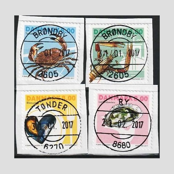 FRIMRKER DANMARK | 2017 - AFA 1886-90 - Skaldyr - 8,00 kr. flerfarvet med fire forskellige vrdier - Lux Stemplet