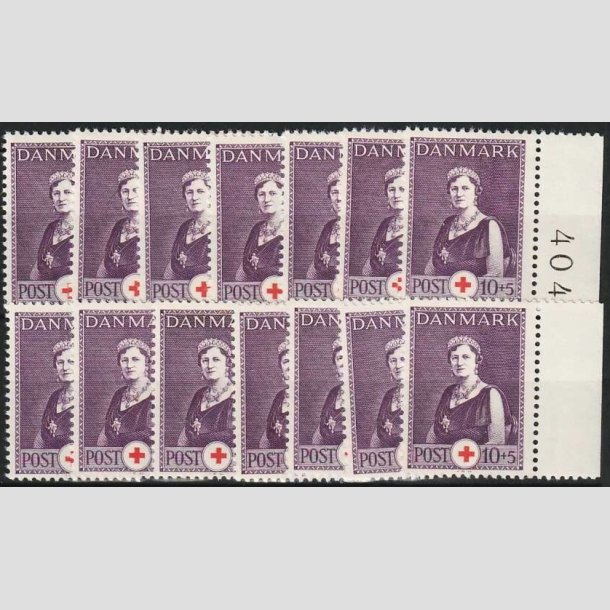 FRIMRKER DANMARK | 1939 - AFA 252 - Dronning Alexandrine Rde Kors - 10 + 5 re violet/rd  x 14 stk. - Postfrisk