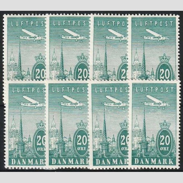 FRIMRKER DANMARK | 1934 - AFA 218 - Ny Luftpost - 20 re blgrn x 8 stk. - Postfrisk