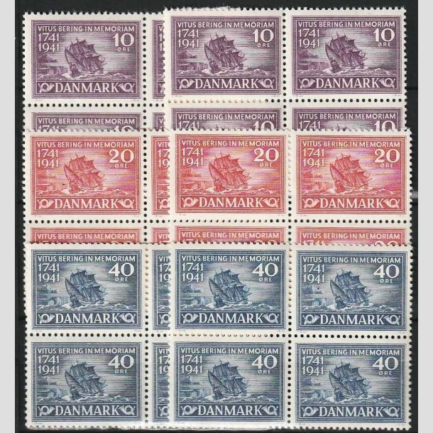 FRIMRKER DANMARK | 1941 - AFA 270-272 - Vitus Bering - 10 - 40 re i st x 8 stk. - Postfrisk