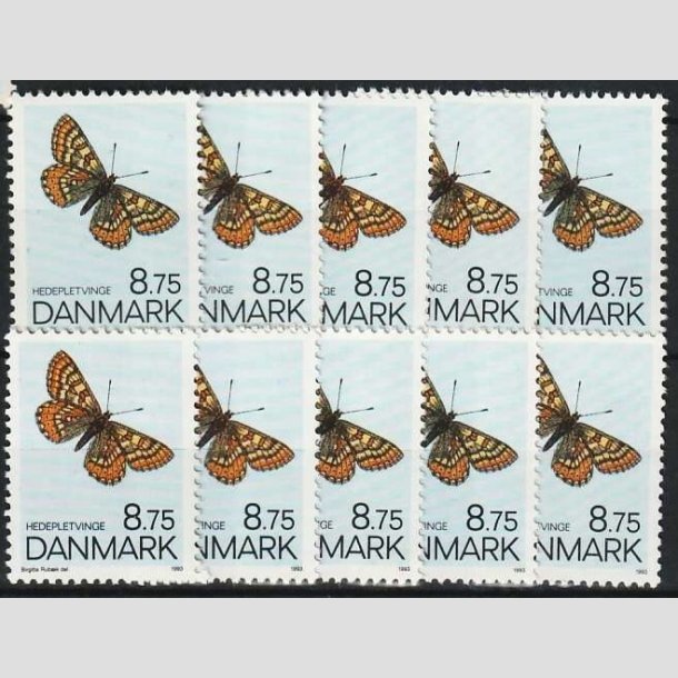 FRIMRKER DANMARK | 1993 - AFA 1039 - Sommerfugle - 8,75 Kr. flerfarvet x 10 stk. - Postfrisk