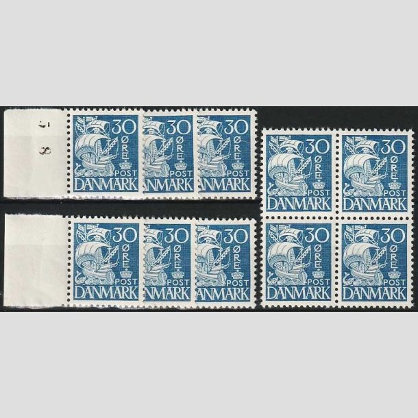 FRIMRKER DANMARK | 1937-40 - AFA 215a - Karavel - 30 re bl Type II x 10 stk. - Postfrisk