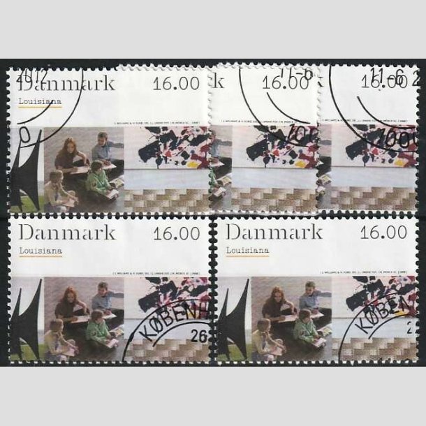 FRIMRKER DANMARK | 2008 - AFA 1542 - Kunstmuseet Louisiana - 16,00 Kr. flerfarvet x 5 stk. - Pnt hjrnestemplet