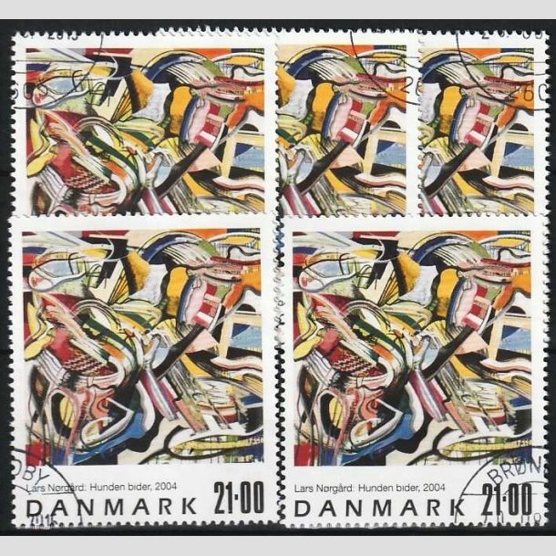 FRIMRKER DANMARK | 2004 - AFA 1399 - Frimrkekunst - 21,00 Kr. flerfarvet x 5 stk. - Pnt hjrnestemplet 