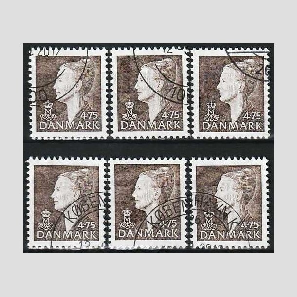 FRIMRKER DANMARK | 1997 - AFA 1153 - Dronning Margrethe - 4,75 Kr. brun x 6 stk. - Pnt hjrne stemplet 