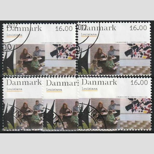 FRIMRKER DANMARK | 2008 - AFA 1542 - Kunstmuseet Louisiana - 16,00 Kr. flerfarvet x 5 stk. - Pnt hjrnestemplet