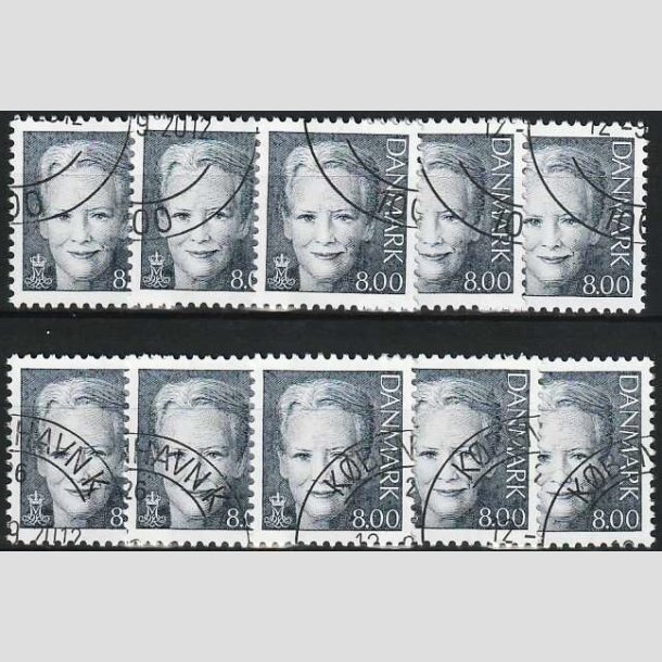 FRIMRKER DANMARK | 2005 - AFA 1450 - Dronning Margrethe - 8,00 Kr. mrkgr x 10 stk. - Pnt hjrnestemplet