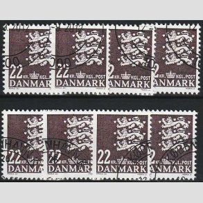 FRIMRKER DANMARK | 2005 - AFA 1415 - Lille Rigsvben - 22 Kr. brunviolet x 8 stk. - Pnt hjrnestemplet