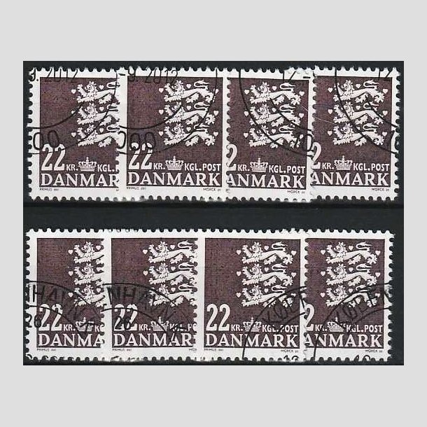 FRIMRKER DANMARK | 2005 - AFA 1415 - Lille Rigsvben - 22 Kr. brunviolet x 8 stk. - Pnt hjrnestemplet