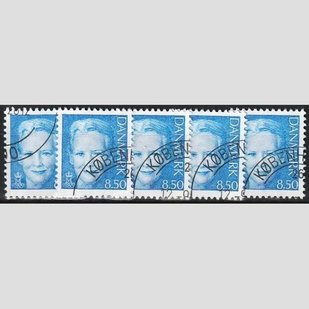 FRIMRKER DANMARK | 2003 - AFA 1340 - Dronning Margrethe II - 8,50 Kr. lysebl x 5 stk. - Pnt hjrnestemplet