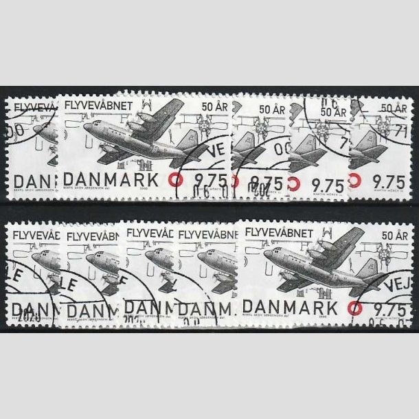FRIMRKER DANMARK | 2000 - AFA 1264 - Flyvevbnet 50 r. - 9,75 Kr. sort/rd x 10 stk. - Pnt hjrnestemplet
