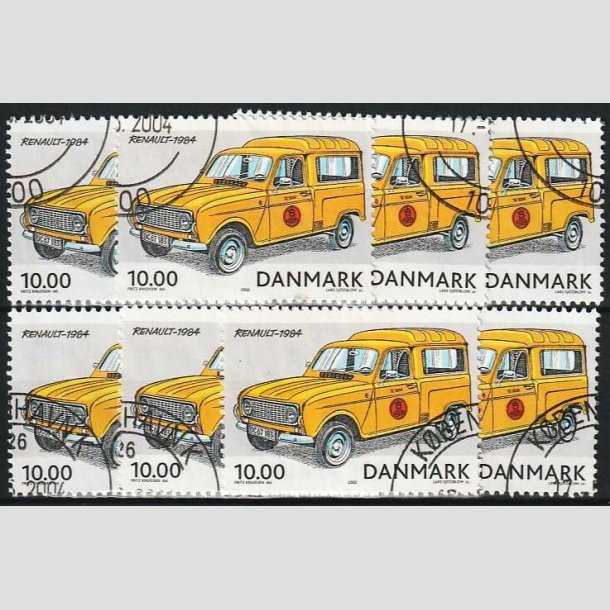 FRIMRKER DANMARK | 2002 - AFA 1323 - Postkretjer - 10,00 Kr. flerfarvet x 8 stk. - Pnt hjrnestemplet