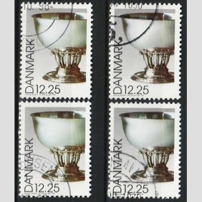 FRIMRKER DANMARK | 1997 - AFA 1163 - Dansk design - 12,25 Kr. Georg Jensen slvskl flerfarvet x 4 stk. - Pnt hjrnestemplet