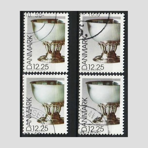 FRIMRKER DANMARK | 1997 - AFA 1163 - Dansk design - 12,25 Kr. Georg Jensen slvskl flerfarvet x 4 stk. - Pnt hjrnestemplet