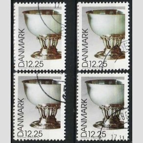 FRIMRKER DANMARK | 1997 - AFA 1163 - Dansk design - 12,25 Kr. Georg Jensen slvskl flerfarvet x 4 stk. - Pnt hjrnestemplet