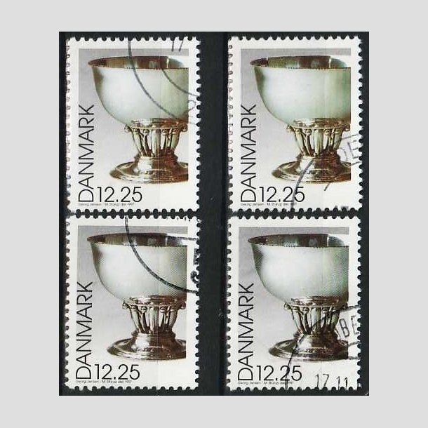 FRIMRKER DANMARK | 1997 - AFA 1163 - Dansk design - 12,25 Kr. Georg Jensen slvskl flerfarvet x 4 stk. - Pnt hjrnestemplet