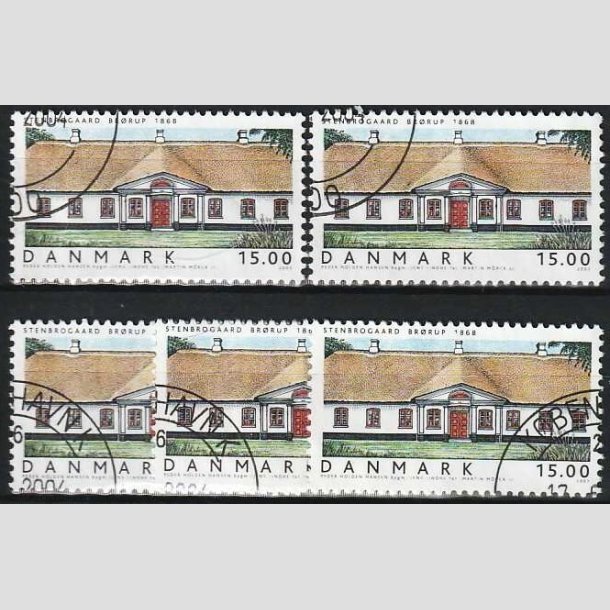 FRIMRKER DANMARK | 2003 - AFA 1360 - Danske boliger II. - 15,00 Kr. Stenbrogrd x 5 stk.- Pnt hjrnestemplet